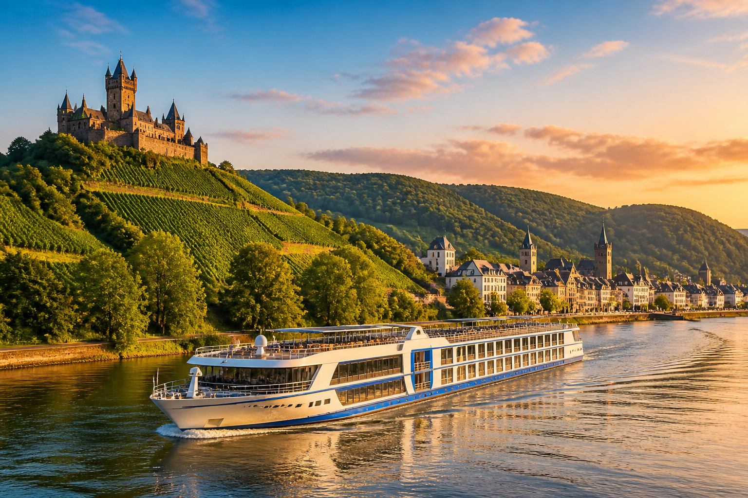 Croisiere romantique sur le rhin au coucher du soleil