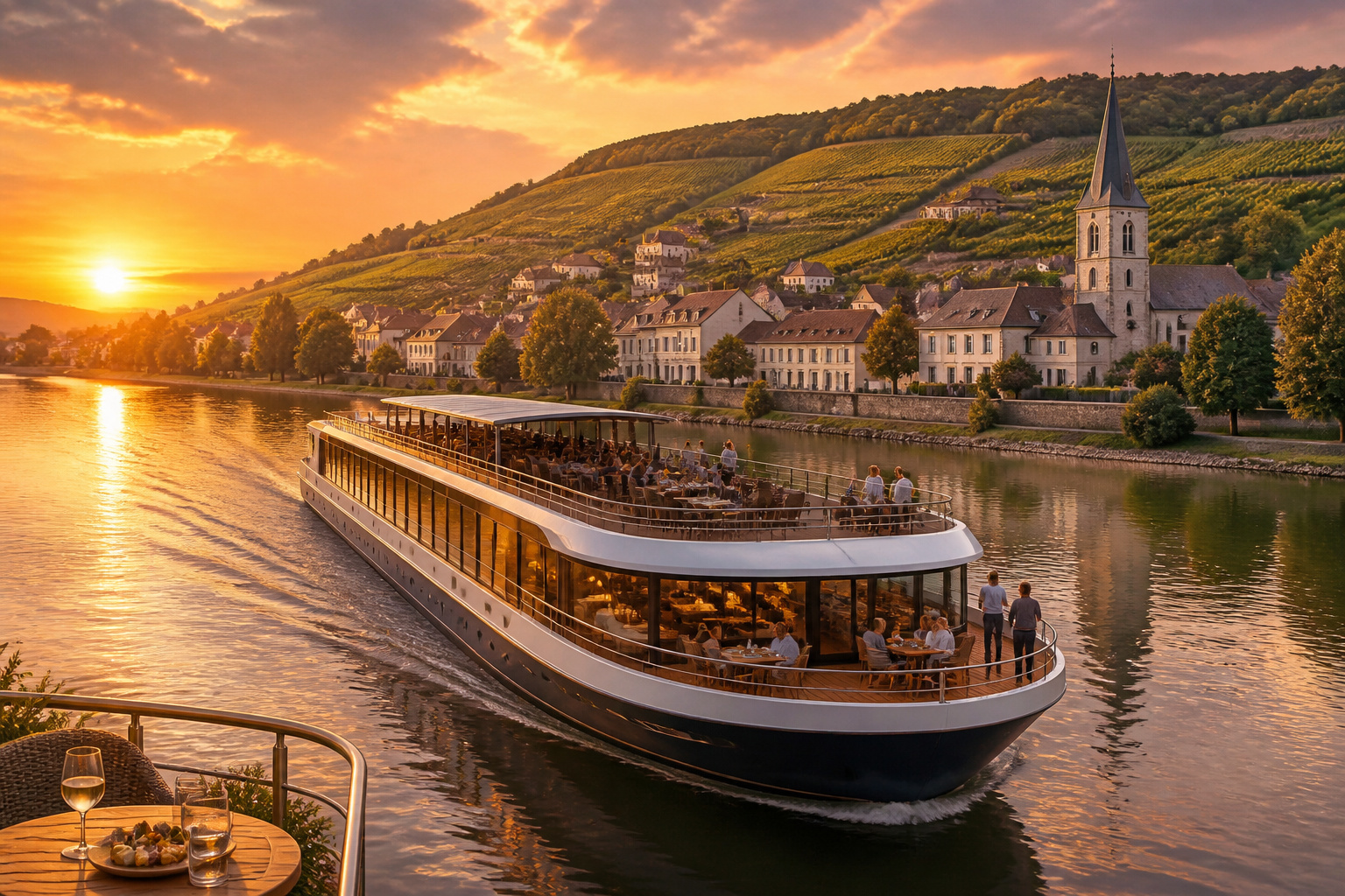Croisiere sur la saone au coucher du soleil