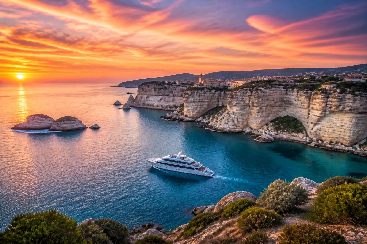 Crepuscule dore sur bonifacio