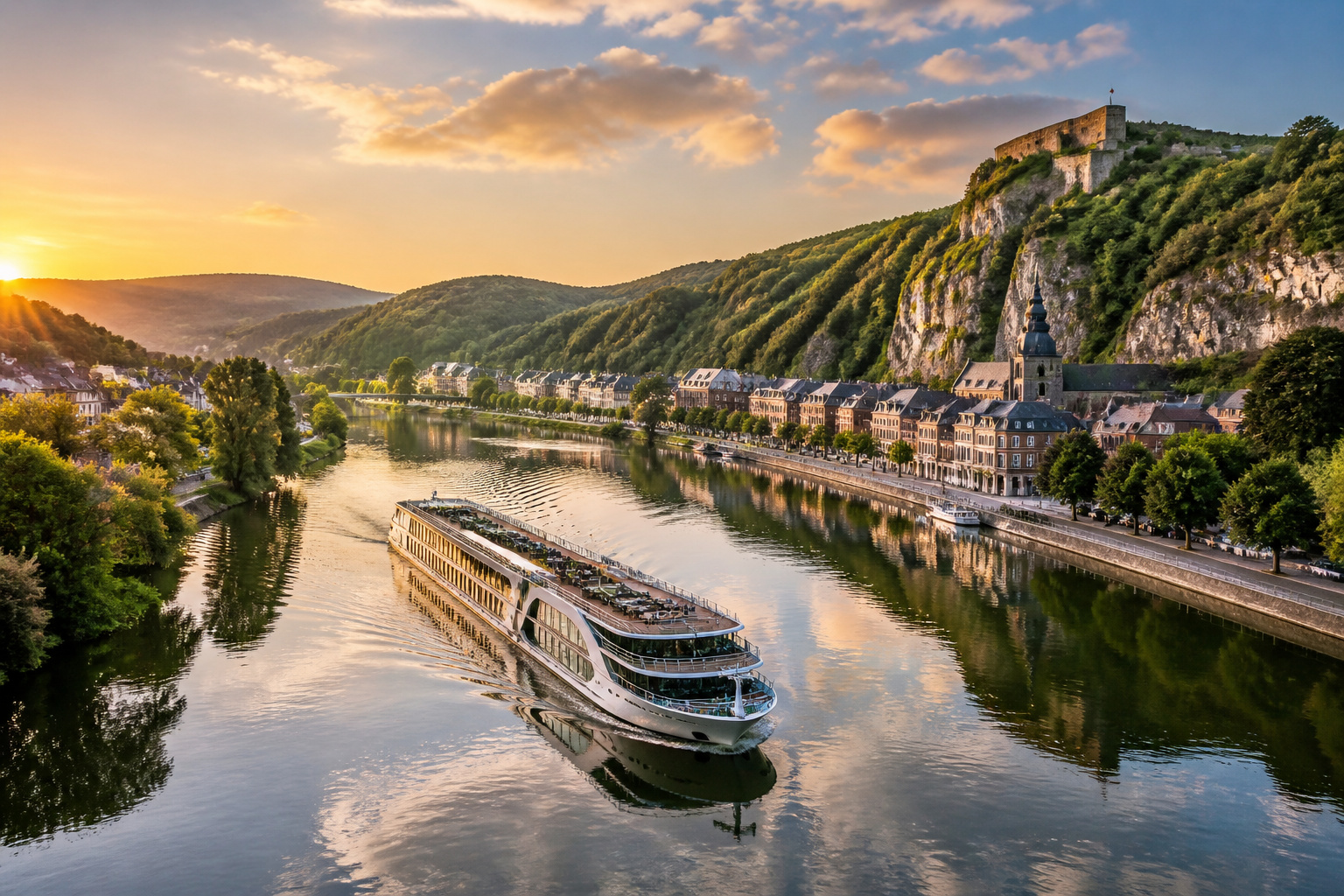 Croisiere sur la meuse au coucher du soleil