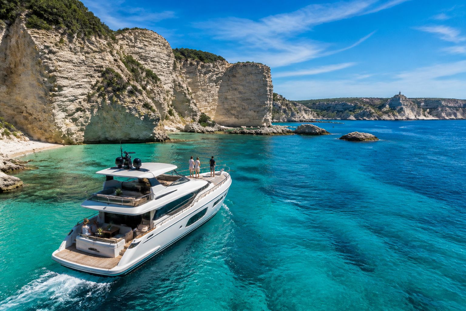 Yacht de luxe dans les eaux turquoise de bonifacio