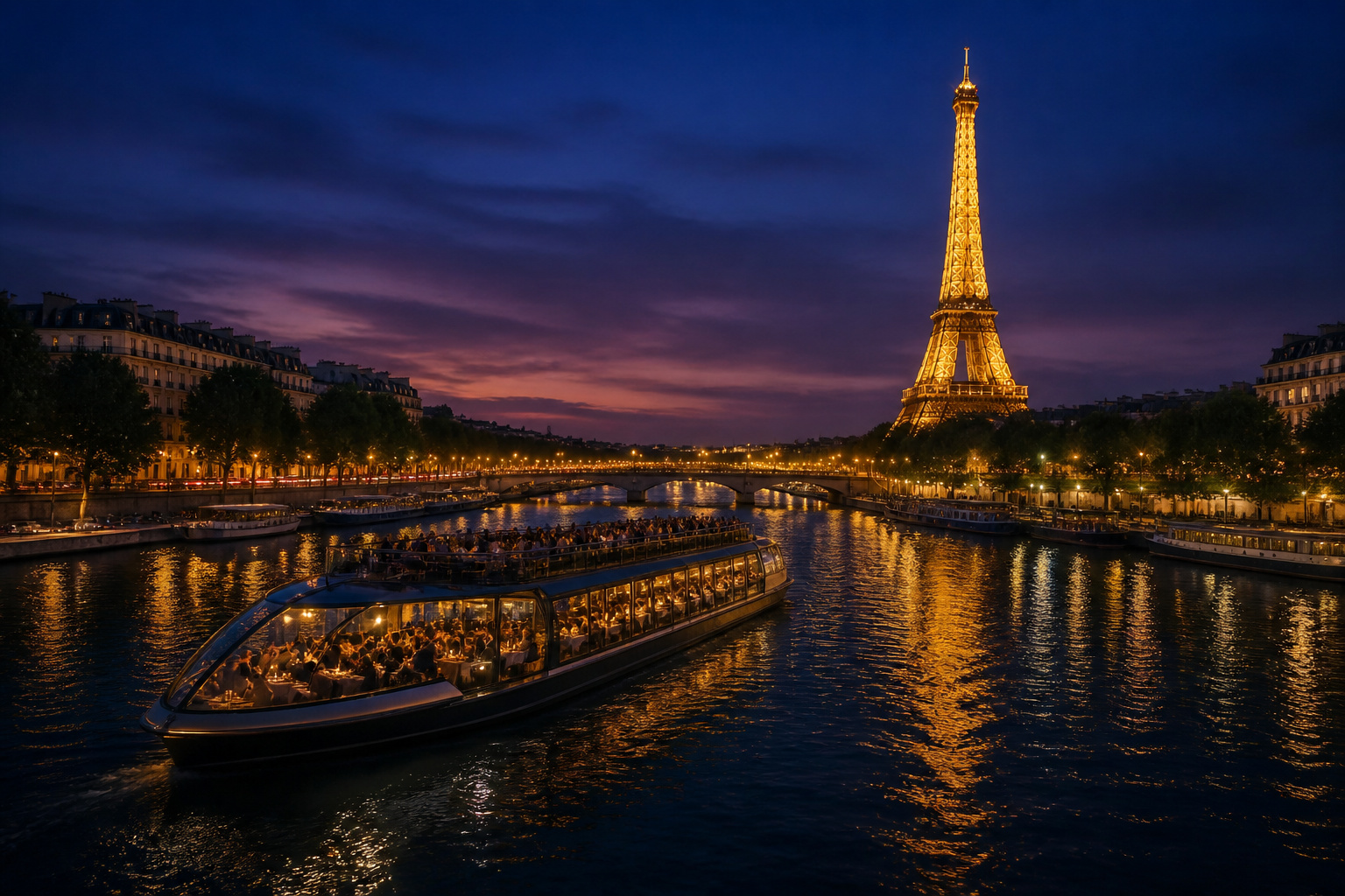 Croisiere romantique sur la seine la nuit